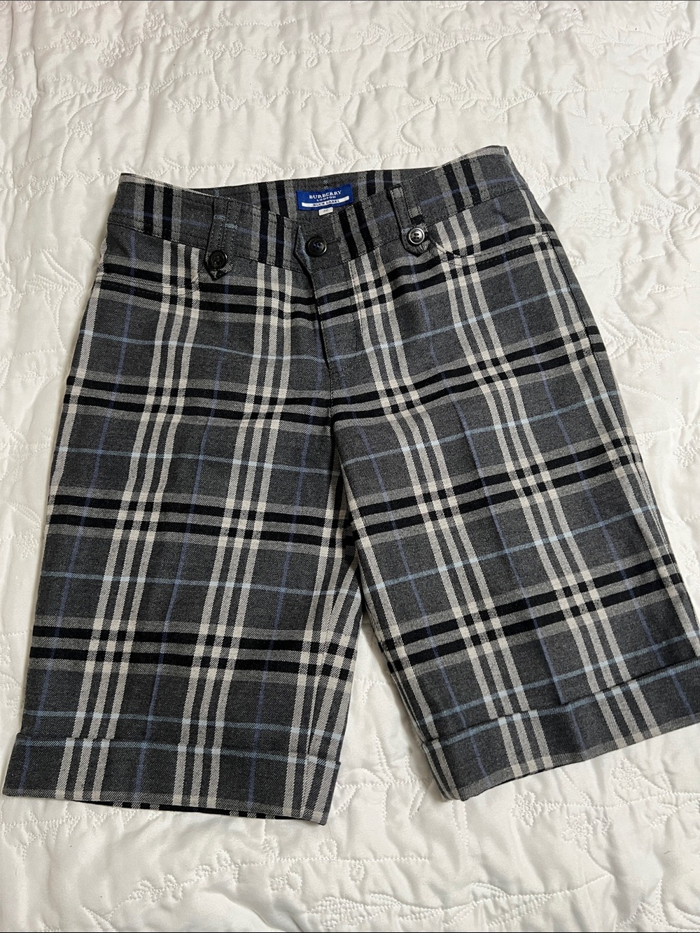 Burberry Women's Plaid Shorts in Gray, Black and Light Blue